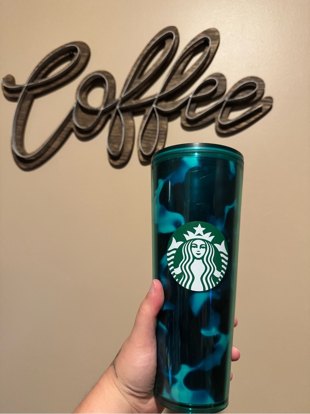 Starbucks Teal and Turquoise Marble Logo Tumbler